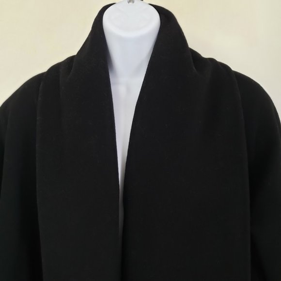 Karen Womens Wool Coat One Size Black Open Front Pockets Lined Winter Warm Vtg - Picture 5 of 10